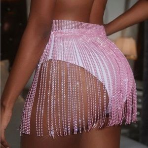 Pink Rhinestone Fringe Skirt | Rave Outfit